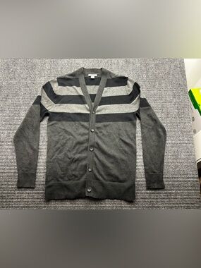 Men’s Black Paraphrase Striped Button Front Knit Cardigan Sweater Size Small